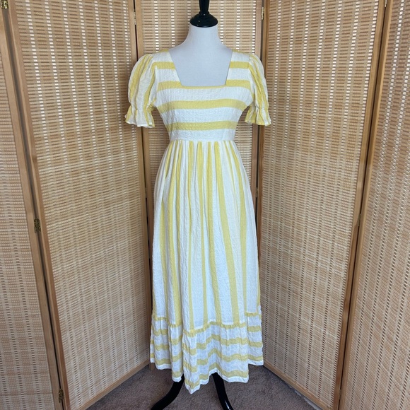 Molby the Label Yellow Cabana Stripe Puff Sleeve Dress - Picture 2 of 11